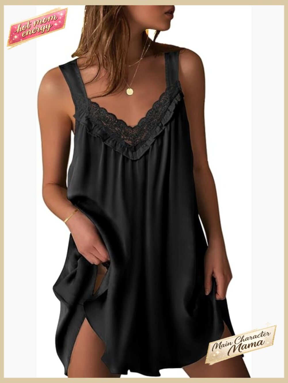 Satin Silk Nightgown V Neck Sexy Tank Sleepshirt Lace Sleep Dress Sleeveless